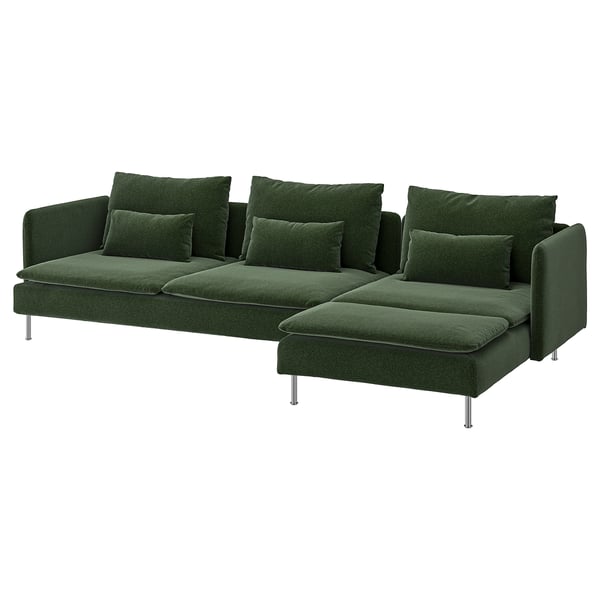 SÖDERHAMN 4-seat sofa, with chaise longue/Johanneshov dark green