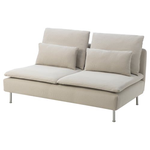 SÖDERHAMN sofa, beige, fabric, low profile, deep seats, slim lines, metal legs.