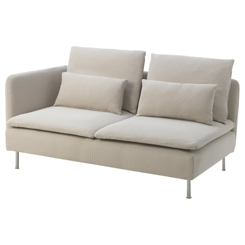 A SÖDERHAMN compact 3-seat sofa in beige with a textured fabric cover, featuring deep seats, loose back cushions, and elevated legs.