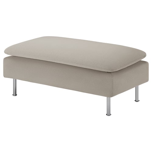 SÖDERHAMN grey upholstered footstool, rectangular, metal legs.
