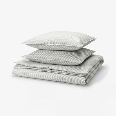 SOLFIBBLA Duvet cover and 2 pillowcases, grey white/stripe, 200x200/50x60 cm