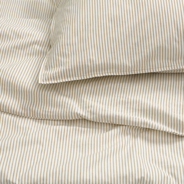 SOLFIBBLA Duvet cover and 2 pillowcases, white beige/stripe, 200x200/50x60 cm