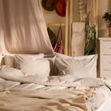 SOLFIBBLA Duvet cover and 2 pillowcases, white beige/stripe, 200x200/50x60 cm