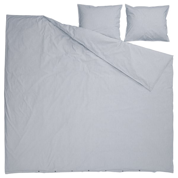 SOLFIBBLA Duvet cover and 2 pillowcases, white blue/stripe, 200x200/50x60 cm