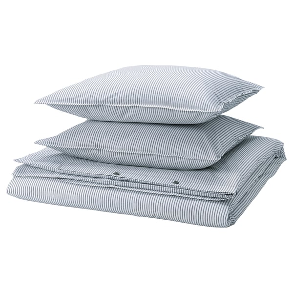 SOLFIBBLA Duvet cover and 2 pillowcases, white blue/stripe, 200x200/50x60 cm