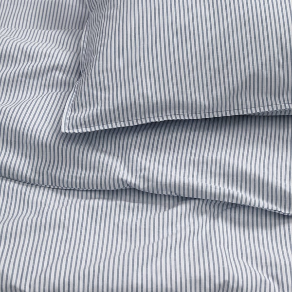 SOLFIBBLA Duvet cover and 2 pillowcases, white blue/stripe, 200x200/50x60 cm