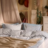 SOLFIBBLA Duvet cover and 2 pillowcases, white blue/stripe, 200x200/50x60 cm