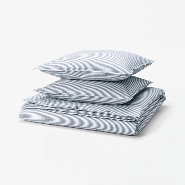 SOLFIBBLA Duvet cover and 2 pillowcases, white blue/stripe, 200x200/50x60 cm