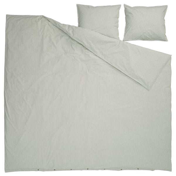 SOLFIBBLA Duvet cover and 2 pillowcases, white green/stripe, 200x200/50x60 cm
