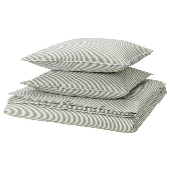 SOLFIBBLA Duvet cover and 2 pillowcases, white green/stripe, 200x200/50x60 cm