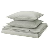 SOLFIBBLA Duvet cover and 2 pillowcases, white green/stripe, 200x200/50x60 cm