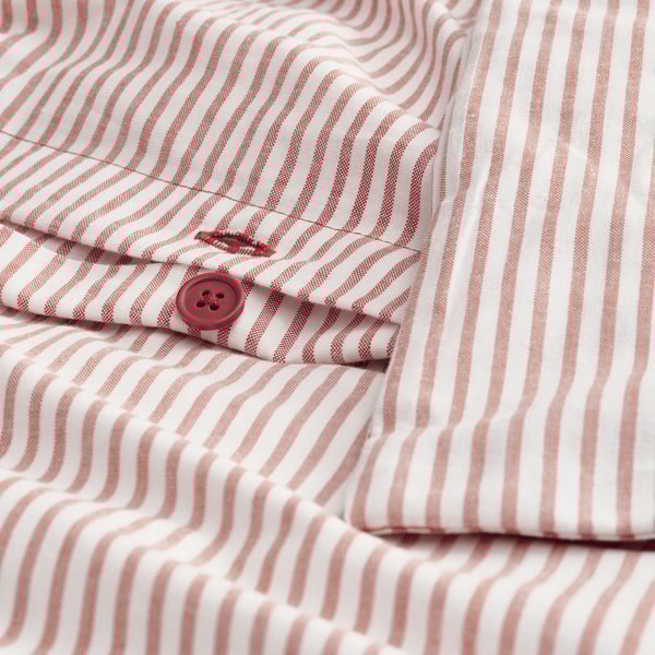 SOLFIBBLA Duvet cover and 2 pillowcases, white red/stripe, 200x200/50x60 cm