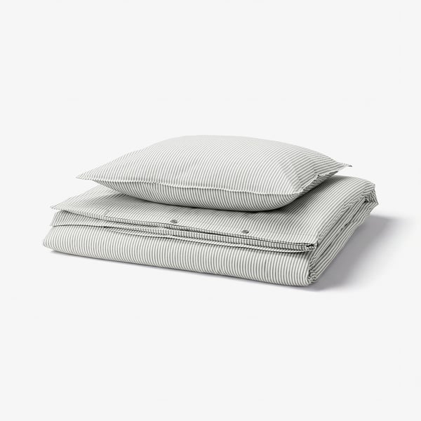 SOLFIBBLA Duvet cover and pillowcase, grey white/stripe, 150x200/50x60 cm