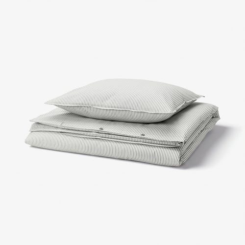 SOLFIBBLA Duvet cover and pillowcase, grey white/stripe, 150x200/50x60 cm