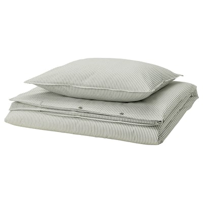 SOLFIBBLA Duvet cover and pillowcase, white green/stripe, 150x200/50x60 cm