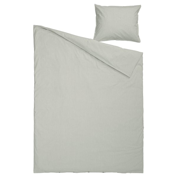 SOLFIBBLA Duvet cover and pillowcase, white green/stripe, 150x200/50x60 cm