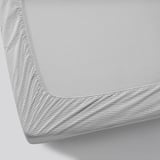 SOLFIBBLA Fitted sheet, grey white/stripe, 160x200 cm