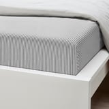 SOLFIBBLA Fitted sheet, grey white/stripe, 160x200 cm