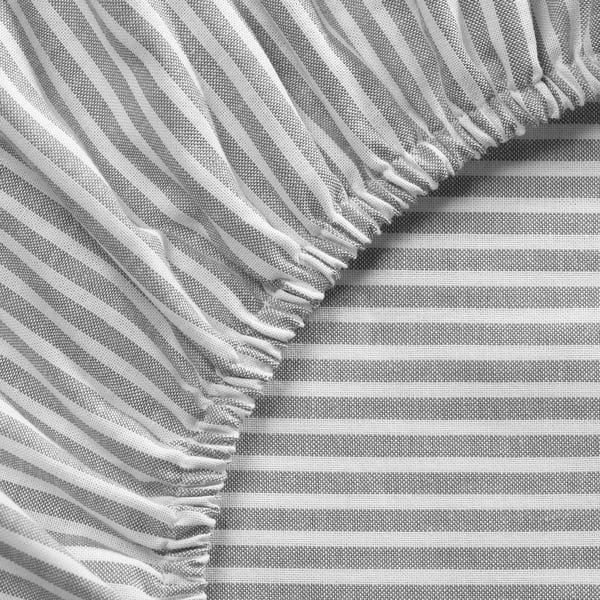 SOLFIBBLA Fitted sheet, grey white/stripe, 160x200 cm