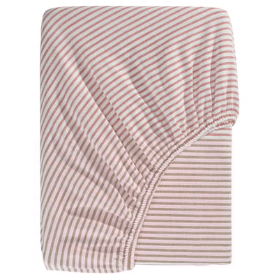 SOLFIBBLA Fitted sheet, white red/stripe, 160x200 cm