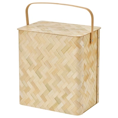 Wicker-style cooler bag, natural colour, bamboo & recycled polyester, rectangular, with sturdy handle.