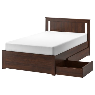SONGESAND Bed frame with 2 storage boxes, brown/Lönset, 120x200 cm