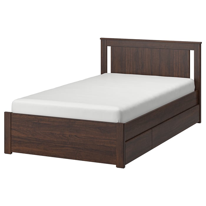 SONGESAND Bed frame with 2 storage boxes, brown/Luröy, 120x200 cm IKEA