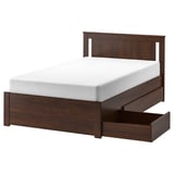 SONGESAND Bed frame with 2 storage boxes, brown, 120x200 cm
