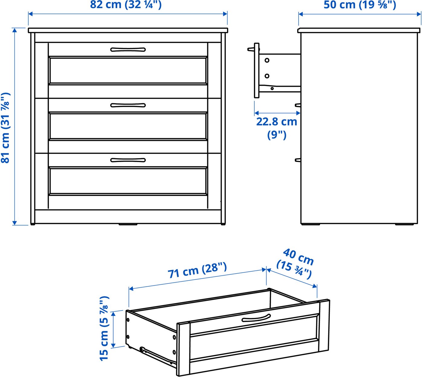 SONGESAND chest of 3 drawers, brown, 82x81 cm - IKEA