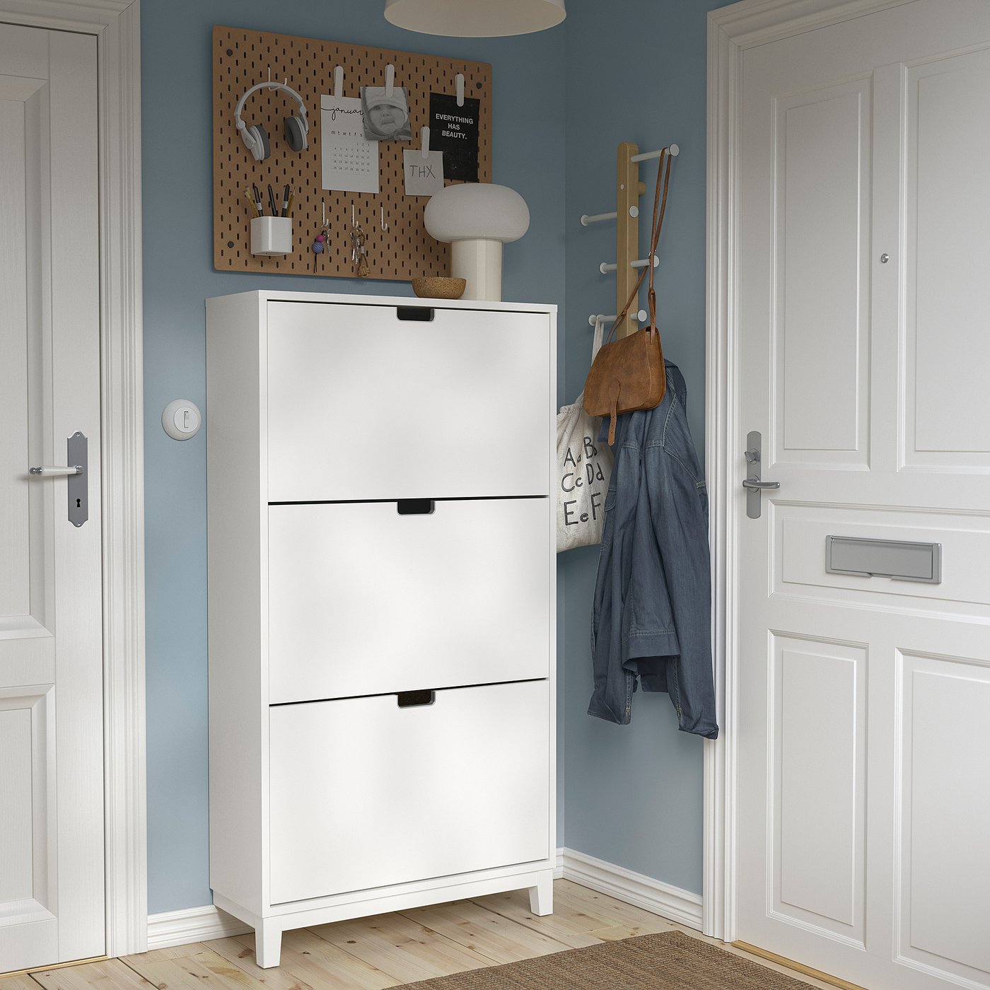 STÄLL shoe cabinet with 3 compartments, white, 79x29x148 cm