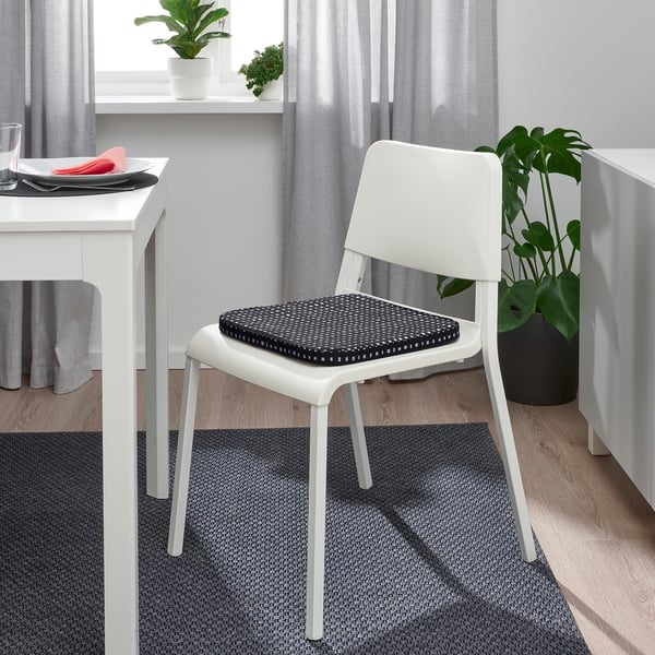STAGGSTARR Chair pad, black/white/check pattern, 36x36x2.5 cm IKEA