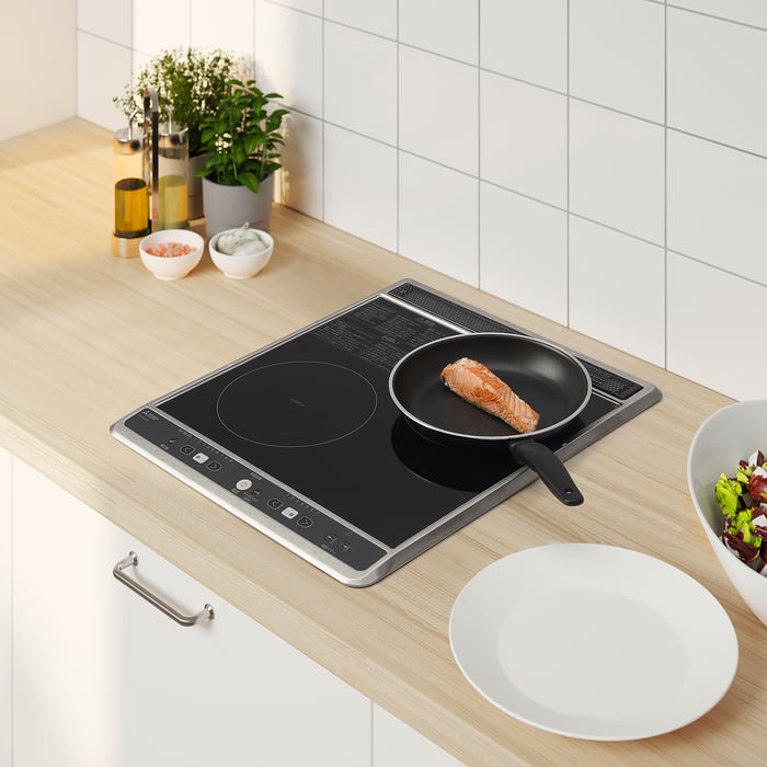 STAMKUND induction hob with radiant heater, black IKEA