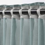 STENFRÖ Sheer curtains, 1 pair, turquoise/with heading tape, 145x250 cm