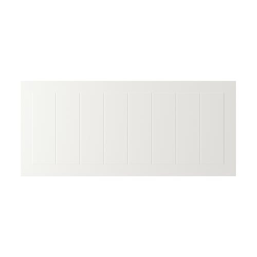 White wooden panel, rectangular with vertical grooves, smooth clean finish.