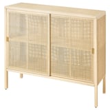 STOCKHOLM 2025 Cabinet with sliding doors, rattan/pine, 125x47x110 cm