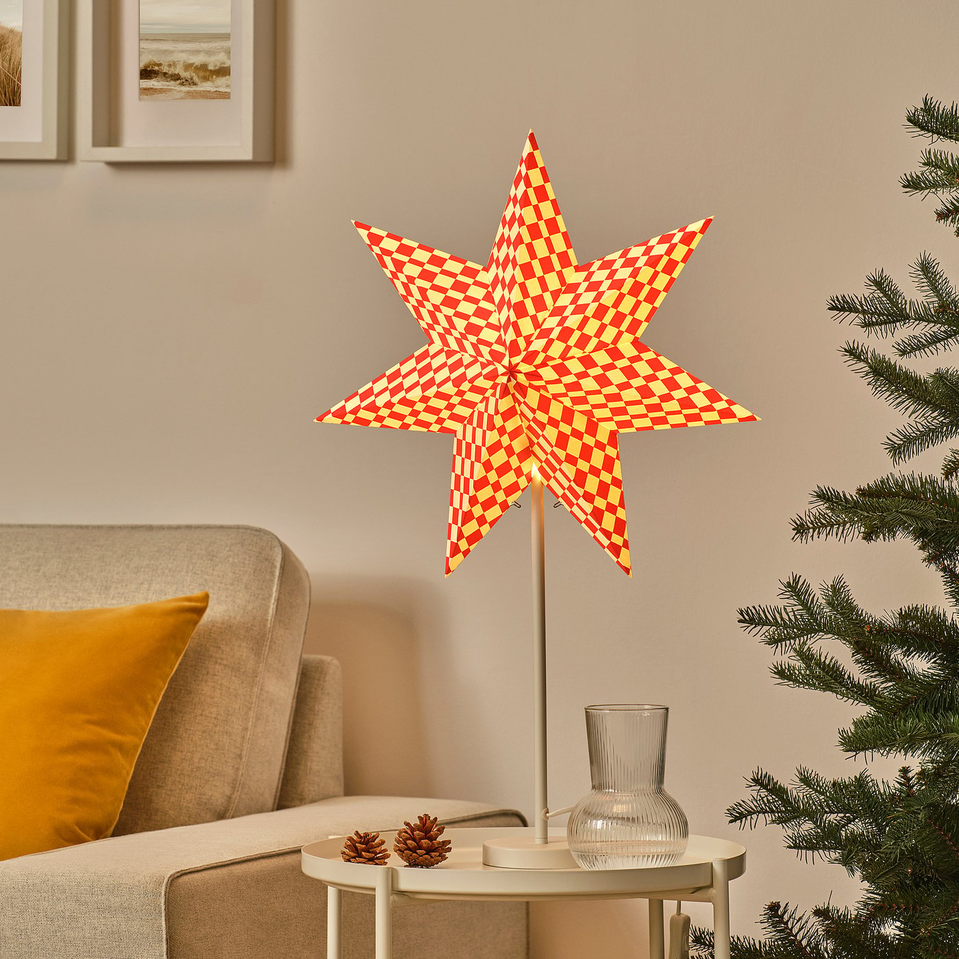 STRÅLA lamp shade, red/white, 48 cm - IKEA