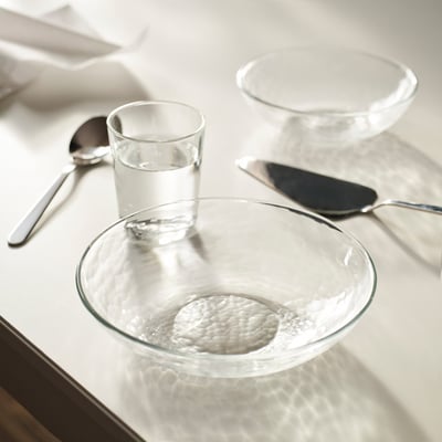 STRANDKRABBA Deep plate, glass/transparent, 19 cm