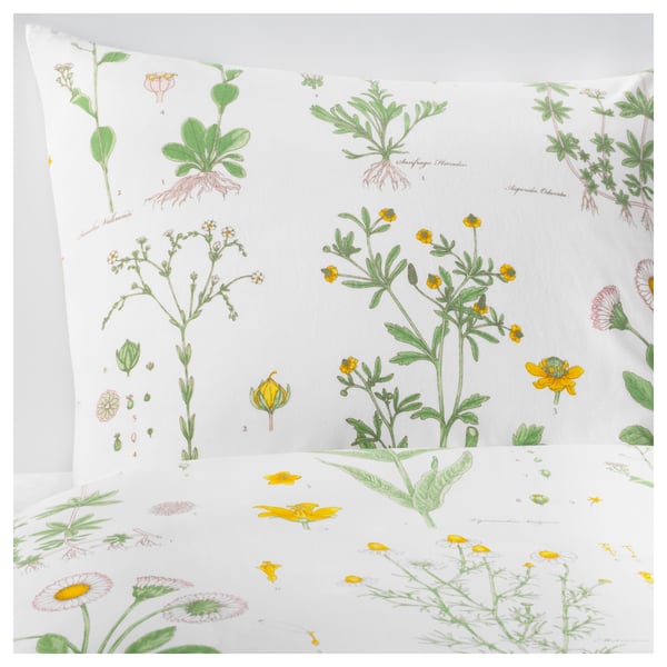 STRANDKRYPA Duvet cover and 2 pillowcases, floral patterned/white, 200x200/50x60 cm