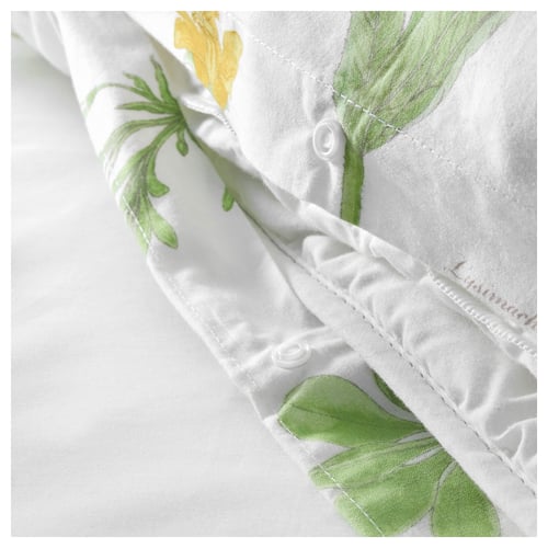 STRANDKRYPA Duvet cover and 2 pillowcases, floral patterned/white