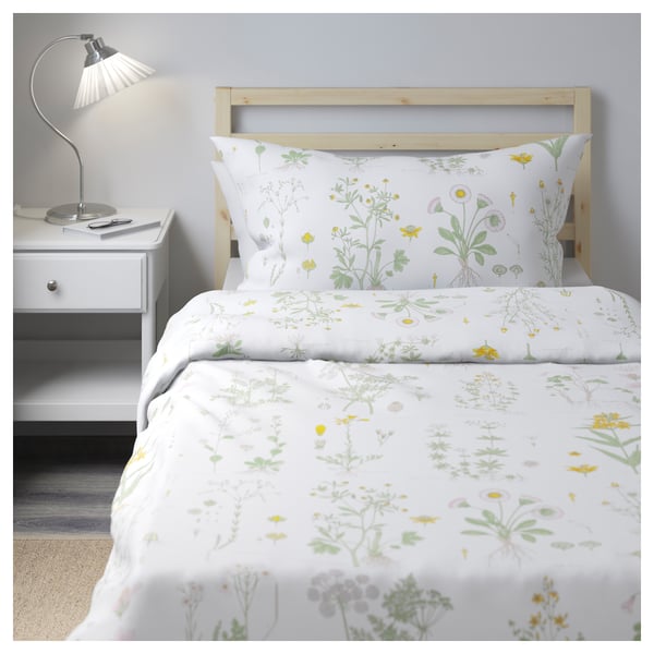 STRANDKRYPA Duvet cover and pillowcase, floral patterned/white, 150x200/50x60 cm