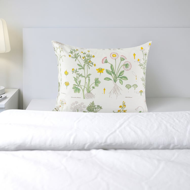 STRANDKRYPA pillowcase, white/floral pattern, 50x60 cm IKEA