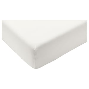 STRANDLOKA white fitted sheet, soft cotton blend, rectangular shape, smooth design.