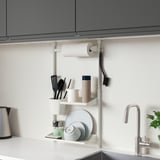 SUNNERSTA Kitchen organiser set, no drill/shlf/dsh drnr/kit roll hldr/cont