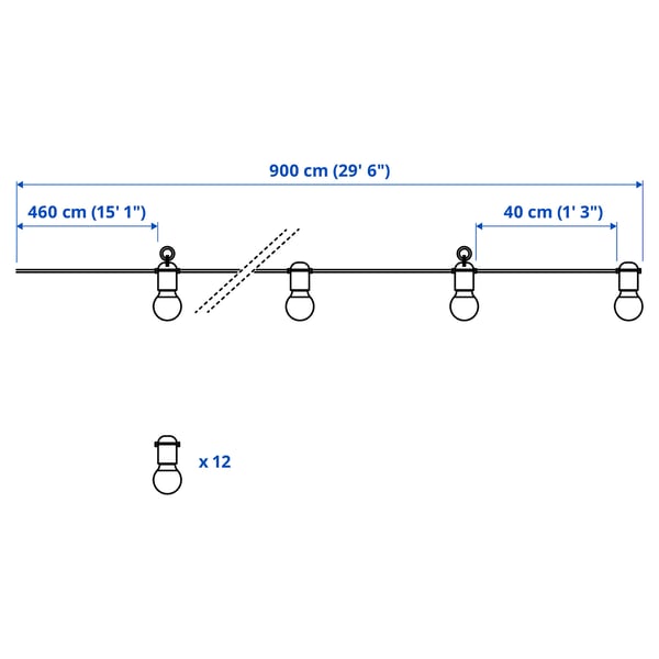 SVARTRÅ LED lighting chain with 12 bulbs, indoor black