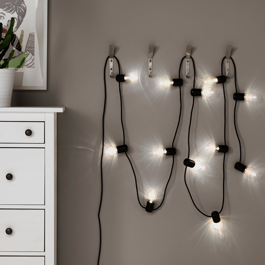 SVARTRÅ LED lighting chain with 12 lights, black/indoor IKEA
