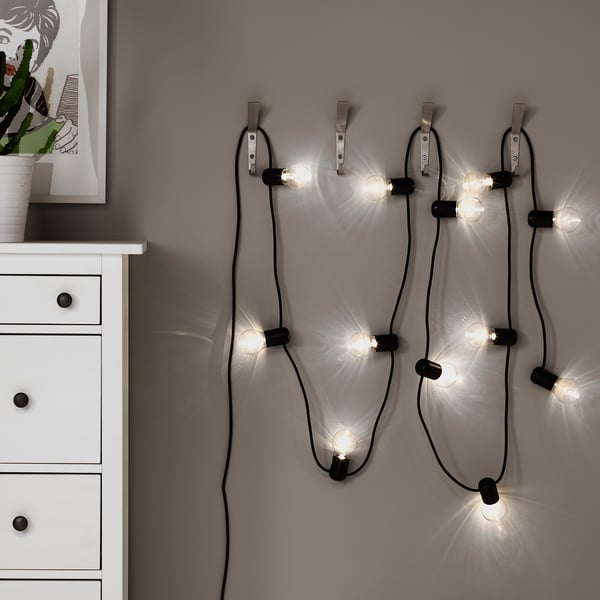 SVARTRÅ LED lighting chain with 12 lights black, indoor IKEA