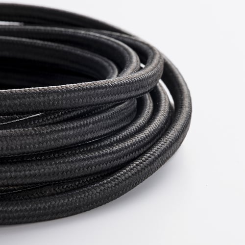 Black SYMFONISK cable on white background, braided polyester.