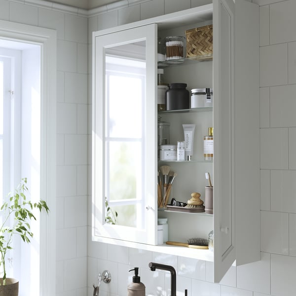 TÄNNFORSEN Mirror cabinet with doors, white, 80x15x95 cm
