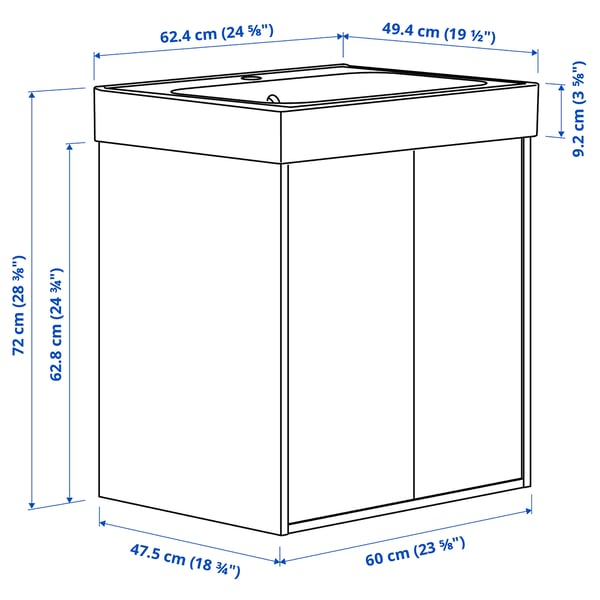 Illustration with measurements for the product: TÄNNFORSEN.