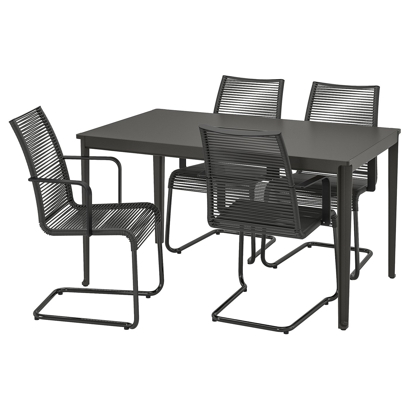 TEGELÖN / VÄSMAN table+4 chairs w armrests, outdoor, dark grey